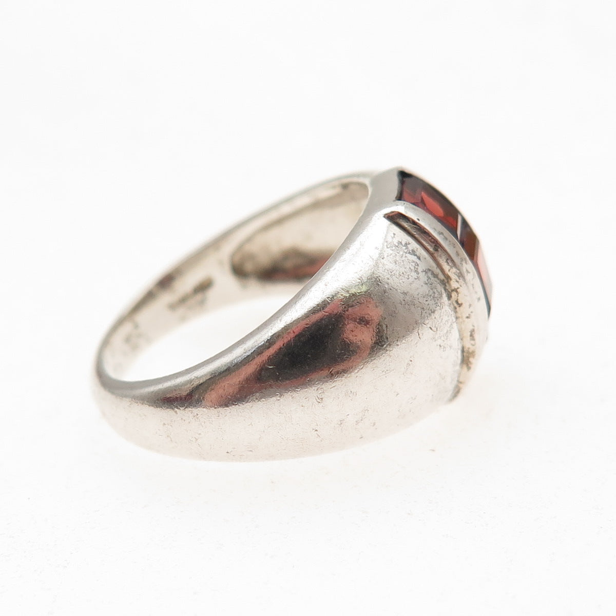 CNA Pranda 925 Sterling Silver Vintage Real Red Garnet Dome Oxidized Ring Size 5