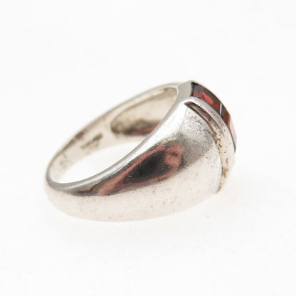 CNA Pranda 925 Sterling Silver Vintage Real Red Garnet Dome Oxidized Ring Size 5