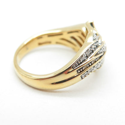 925 Sterling Silver Gold Plated Real Diamond Angel Wings Ring Size 7.25