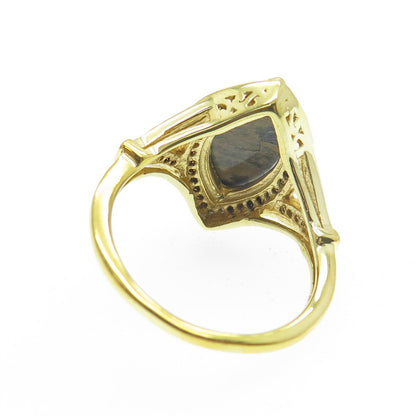 925 Sterling Silver Gold Plated Real Diamond & Picture Sapphire Gem Ring Size 8