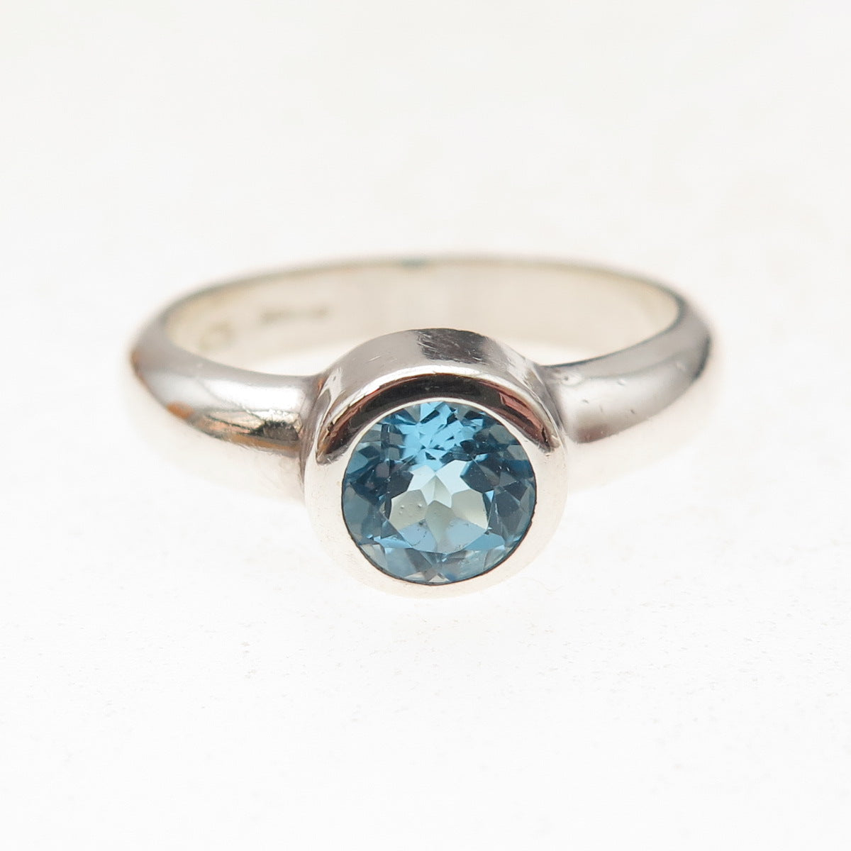 Boma 925 Sterling Silver Vintage Real Blue Topaz Oxidized Ring Size 8