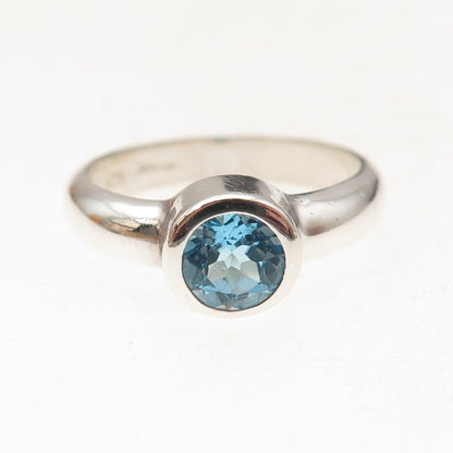 Boma 925 Sterling Silver Vintage Real Blue Topaz Oxidized Ring Size 8