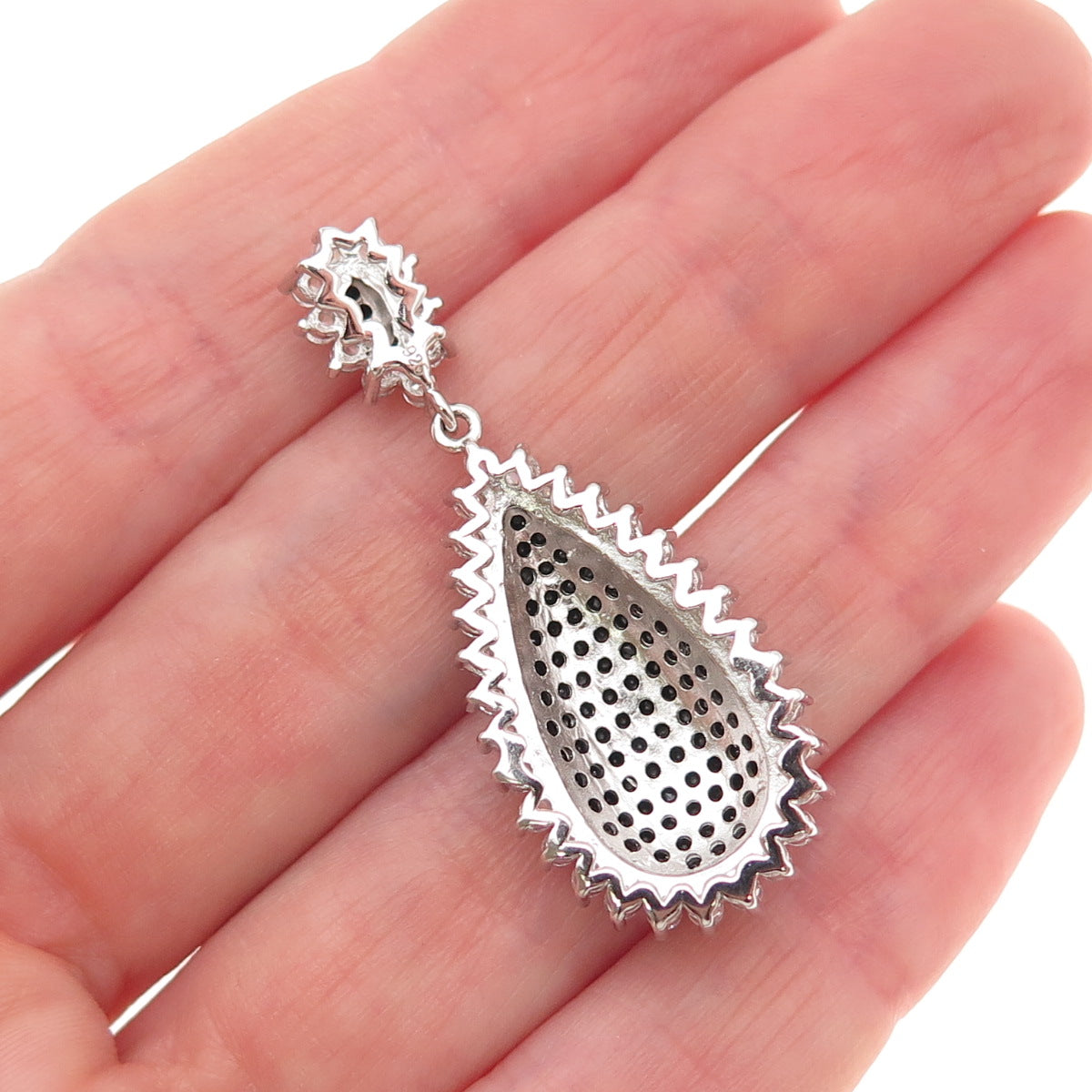 925 Sterling Silver Round-Cut Black & White C Z Teardrop Charm Pendant