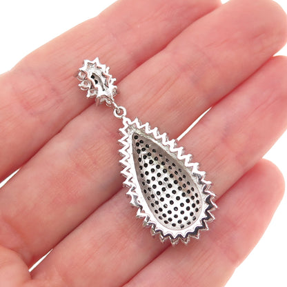 925 Sterling Silver Round-Cut Black & White C Z Teardrop Charm Pendant