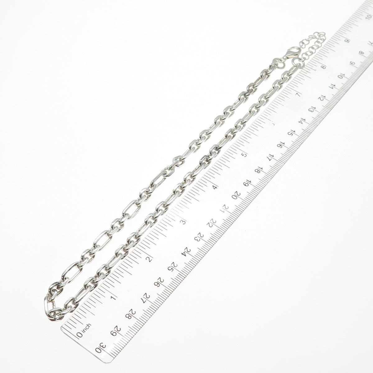 925 Sterling Silver Vintage Oval Figaro Chain Necklace 16-18"