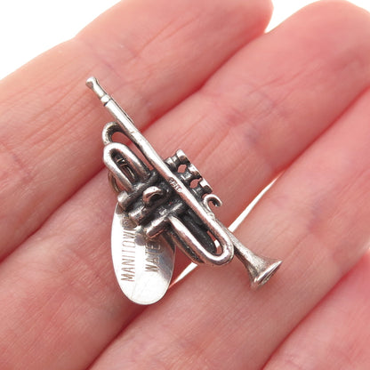 925 Sterling Silver Vintage Trumpet Manitowish Waters 3D Mini Charm Pendant