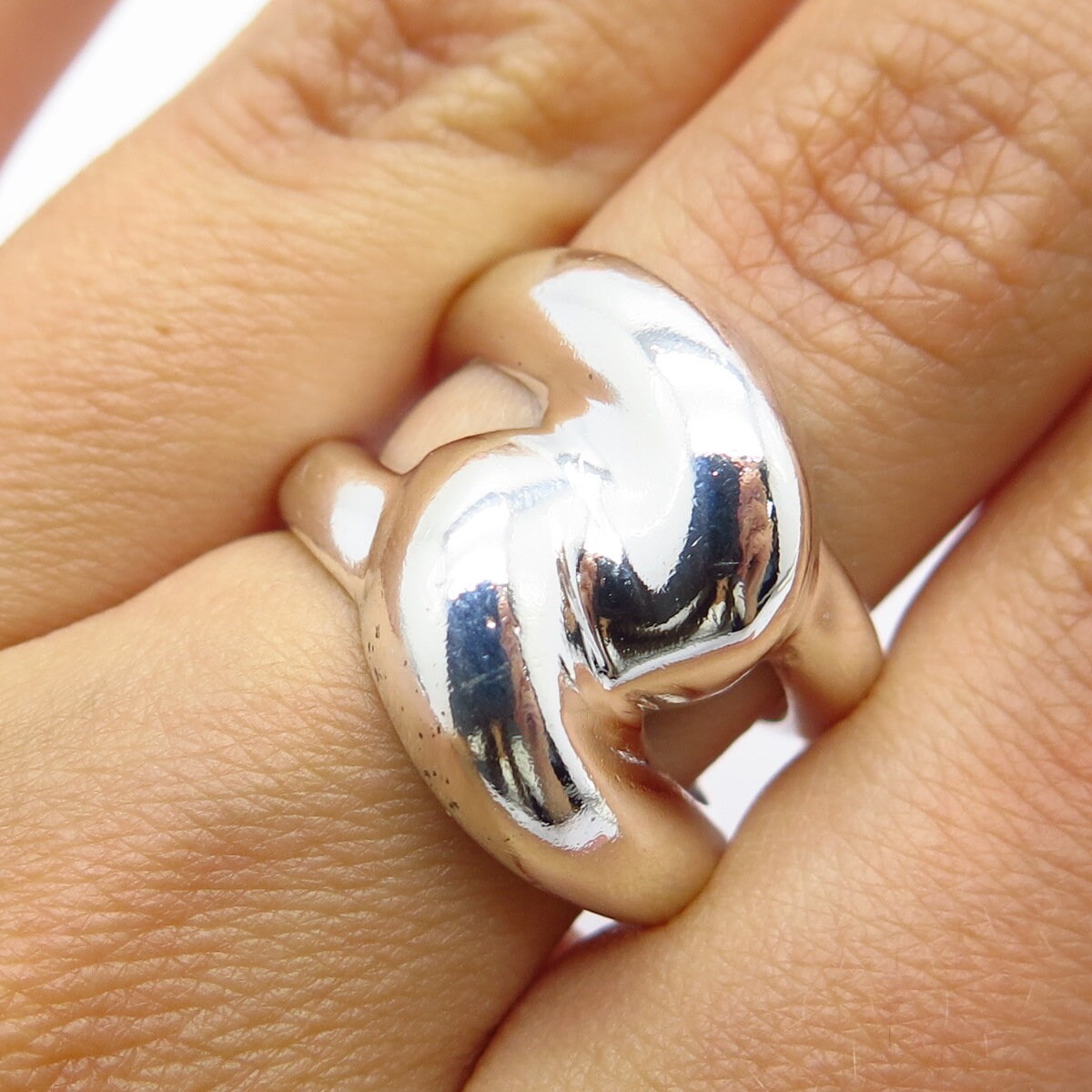 925 Sterling Silver Vintage Wide Crossover Ring Size 6