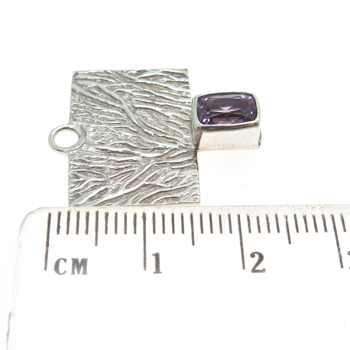 925 Sterling Silver Vintage Real Amethyst Modernist Pendant