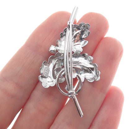 CARL ART 925 Sterling Silver Antique Art Deco Real Pearl Floral Leaf Pin Brooch