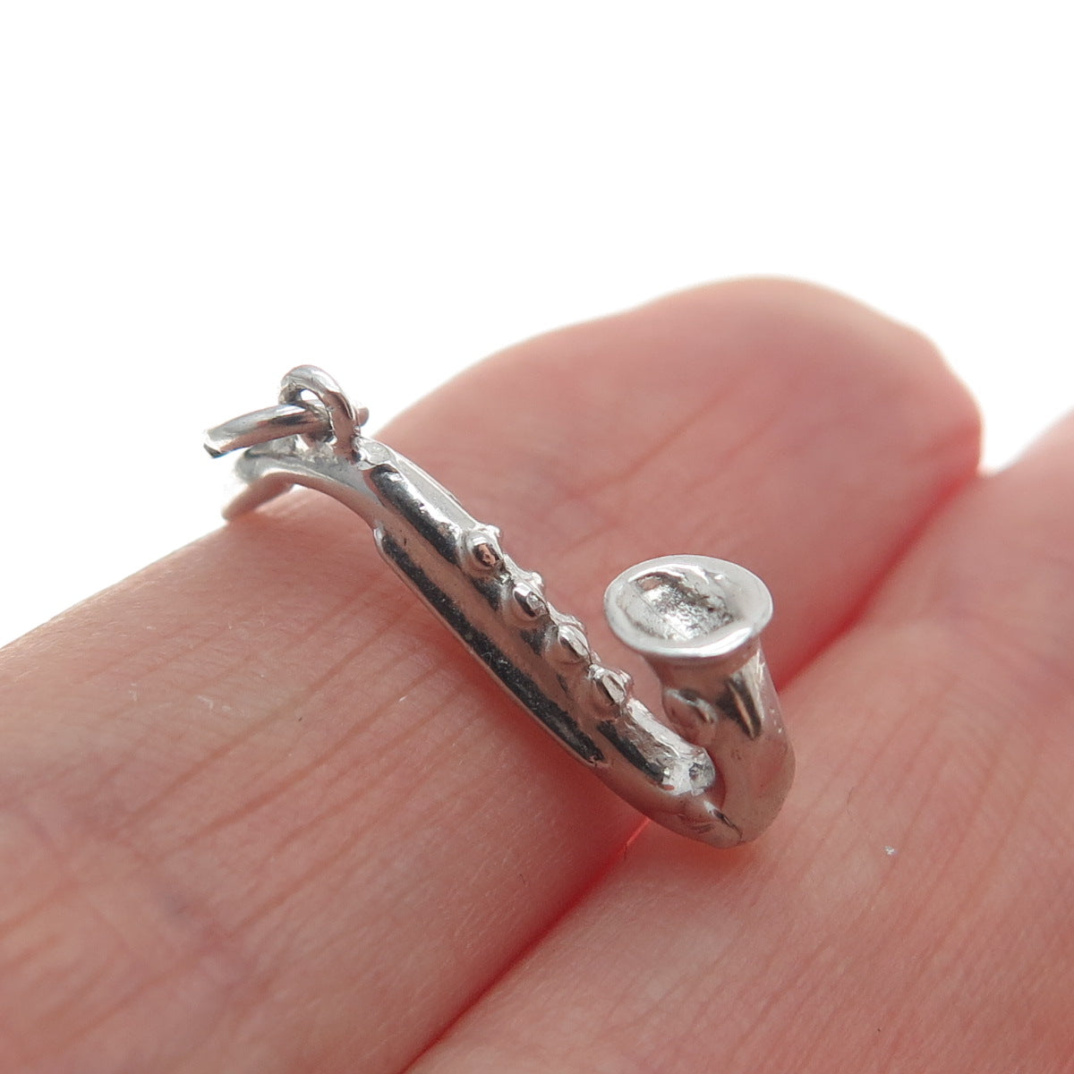 925 Sterling Silver Vintage Saxophone Minimalist 3D Charm Pendant