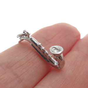 925 Sterling Silver Vintage Saxophone Minimalist 3D Charm Pendant