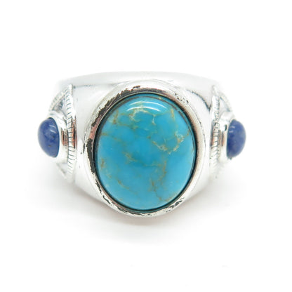 ROSS SIMONS 925 Sterling Silver Vintage Real Turquoise & Lapis Ring Size 7.25