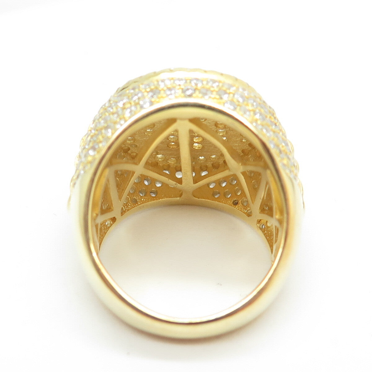 925 Sterling Silver Gold Plated Pave C Z Muslims Allah Religious Ring Size 9.5