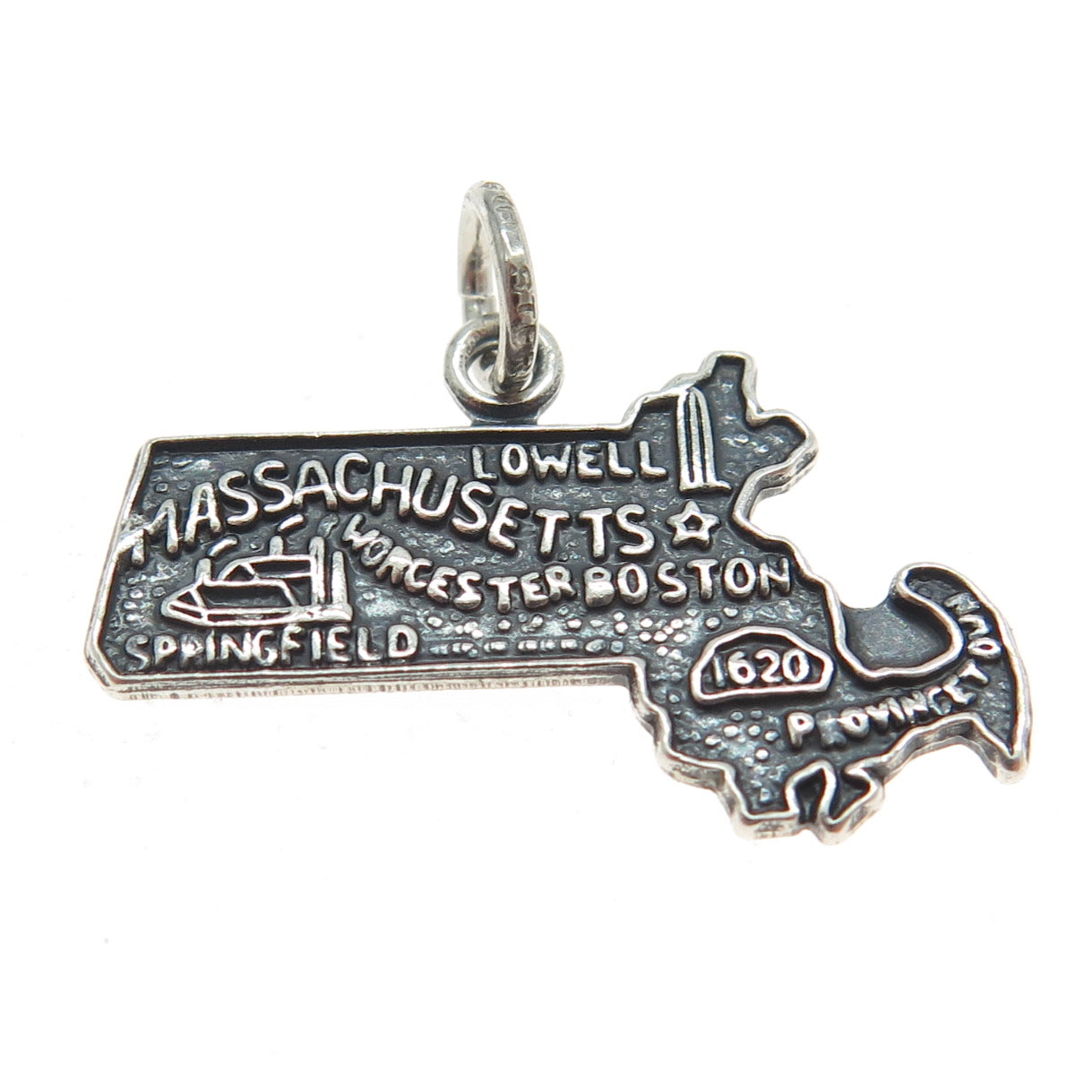 925 Sterling Silver Vintage "Massachusetts" State Map Charm Pendant