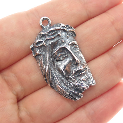 925 Sterling Silver Vintage Jesus Oxidized Charm Pendant