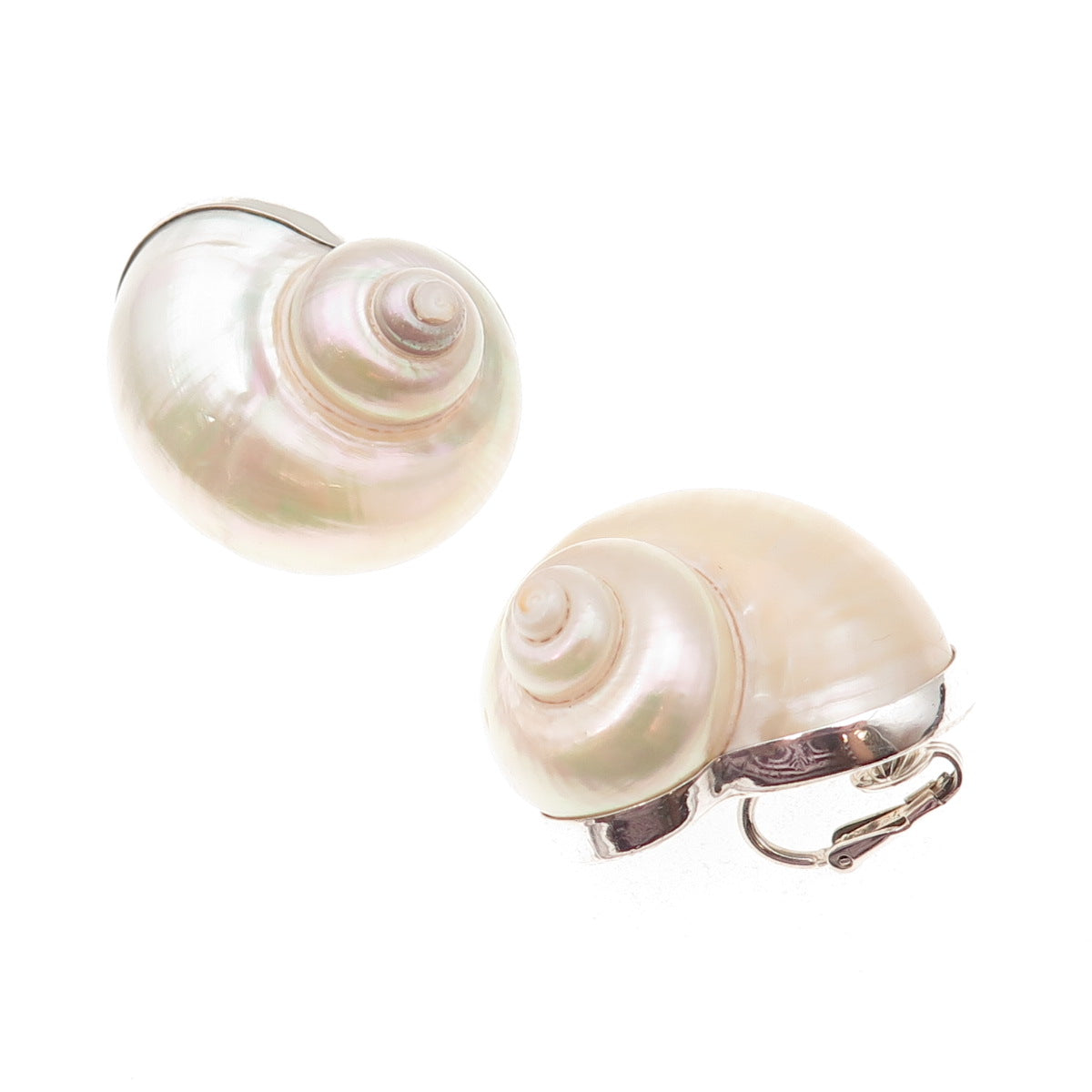 Betsy Fuller 925 Sterling Silver Vintage 1986 Real Seashell Clip On Earrings