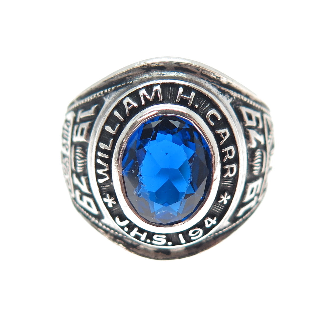 REED Sterling Vintage 1979 Lab-Created Sapphire W.H. Carr School Ring Size 9.25