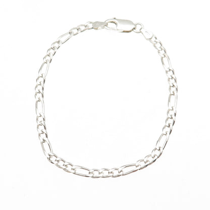 925 Sterling Silver Vintage Italy Figaro Link Bracelet 7.25"