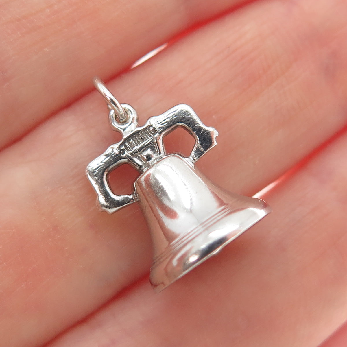 925 Sterling Silver Antique Art Deco Liberty Bell Minimalist 3D Charm Pendant