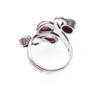 925 Sterling Silver Vintage Real Ruby Modernist Oxidized Ring Size 9