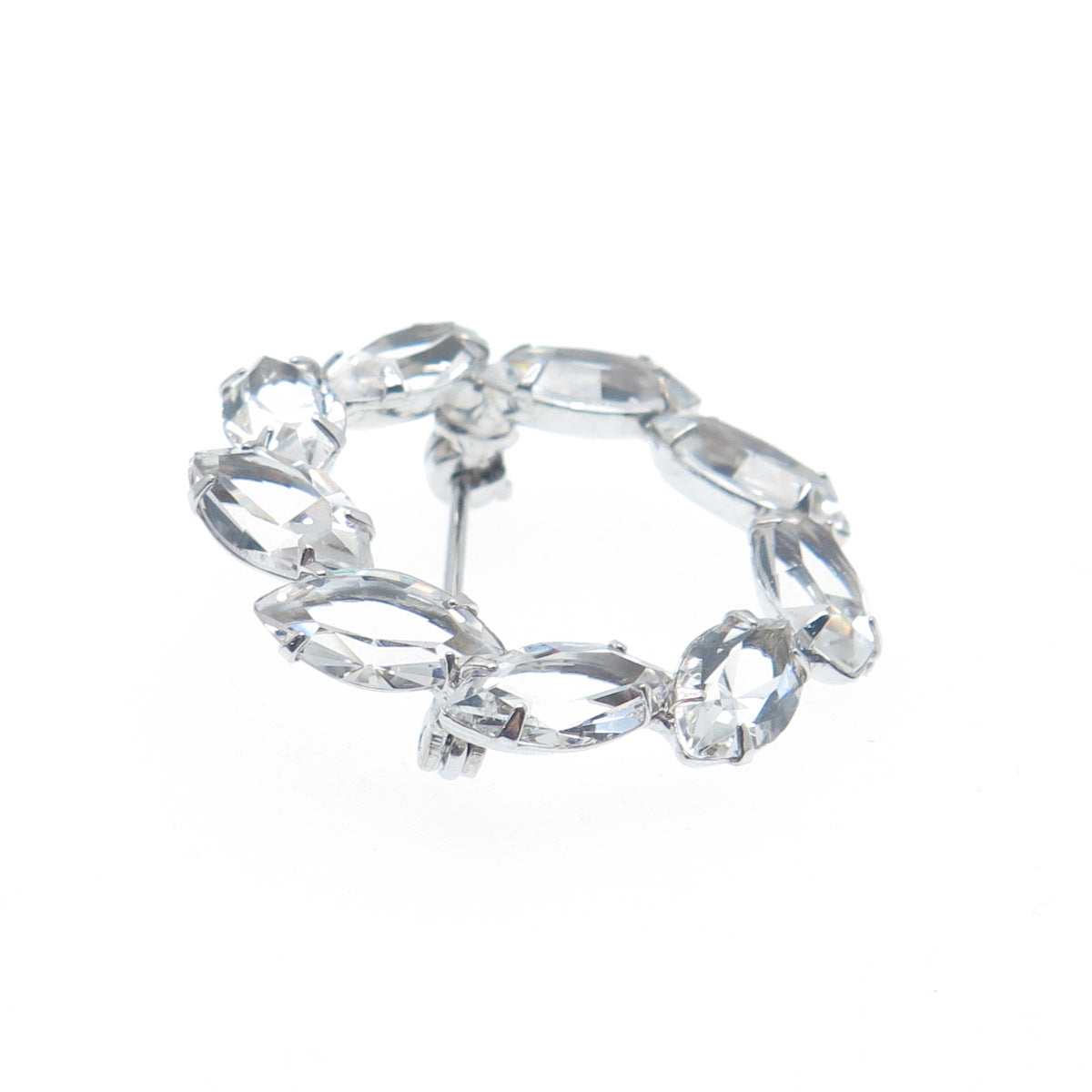 925 Sterling Silver Antique Art Deco CD Marquise-Cut Rhinestone Circle Brooch