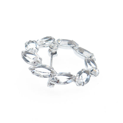 925 Sterling Silver Antique Art Deco CD Marquise-Cut Rhinestone Circle Brooch