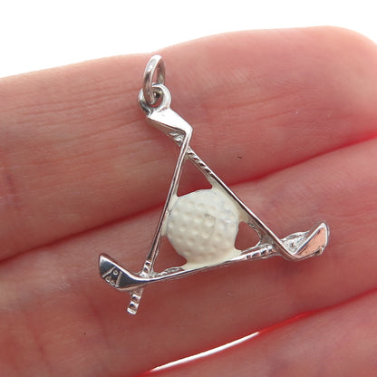 925 Sterling Silver Vintage Enamel Gold Club Minimalist Charm Pendant