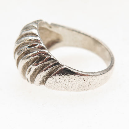 925 Sterling Silver Vintage Modernist Ribbed Dome Oxidized Ring Size 7.75