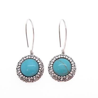 KEN CRAFTS 925 Sterling Silver Vintage Real Turquoise Modernist Dangle Earrings