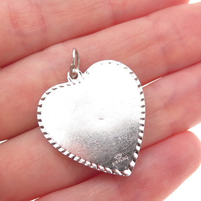 Crown 925 Sterling Silver Vintage Rhinestone I Love You Rose Heart Charm Pendant