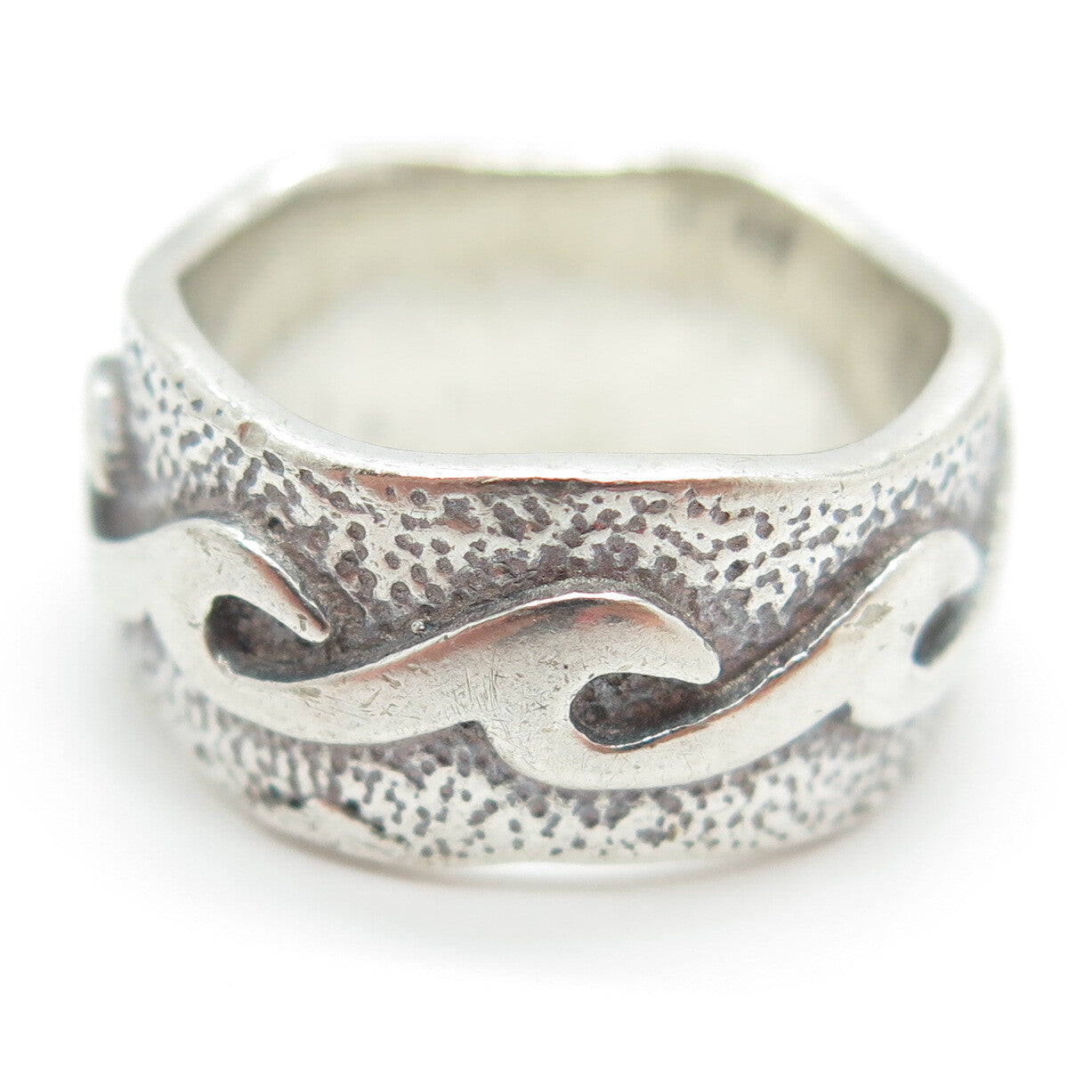 925 Sterling Silver Vintage Tribal Modernist Band Ring Size 7