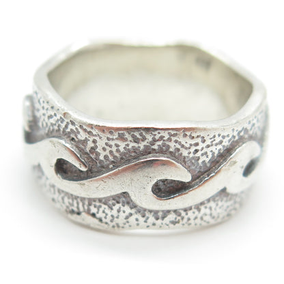 925 Sterling Silver Vintage Tribal Modernist Band Ring Size 7