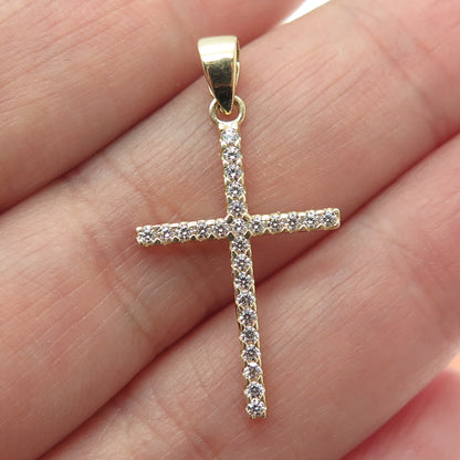 14K Yellow Gold Round-Cut C Z Cross Religious Charm Pendant