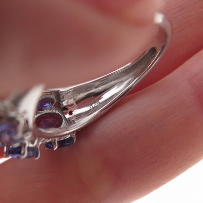 925 Sterling Silver Real Tanzanite & White Topaz Ring Size 8