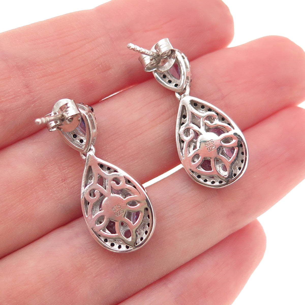 Chuck Clemency 925 Sterling Silver Real Tanzanite & Black Spinel Dangle Earrings