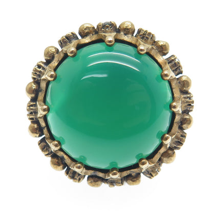 925 Sterling Silver 2-Tone Vintage Real Green Onyx & C Z Tulip Ring Size 8