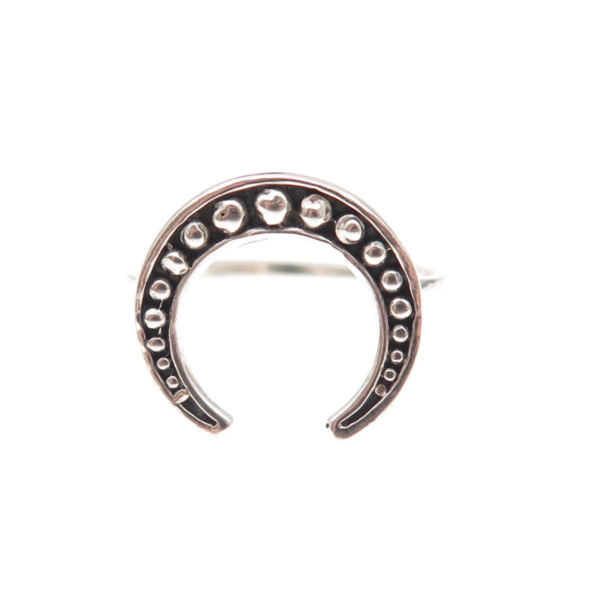 925 Sterling Silver Vintage Crescent Beaded Oxidized Ring Size 7