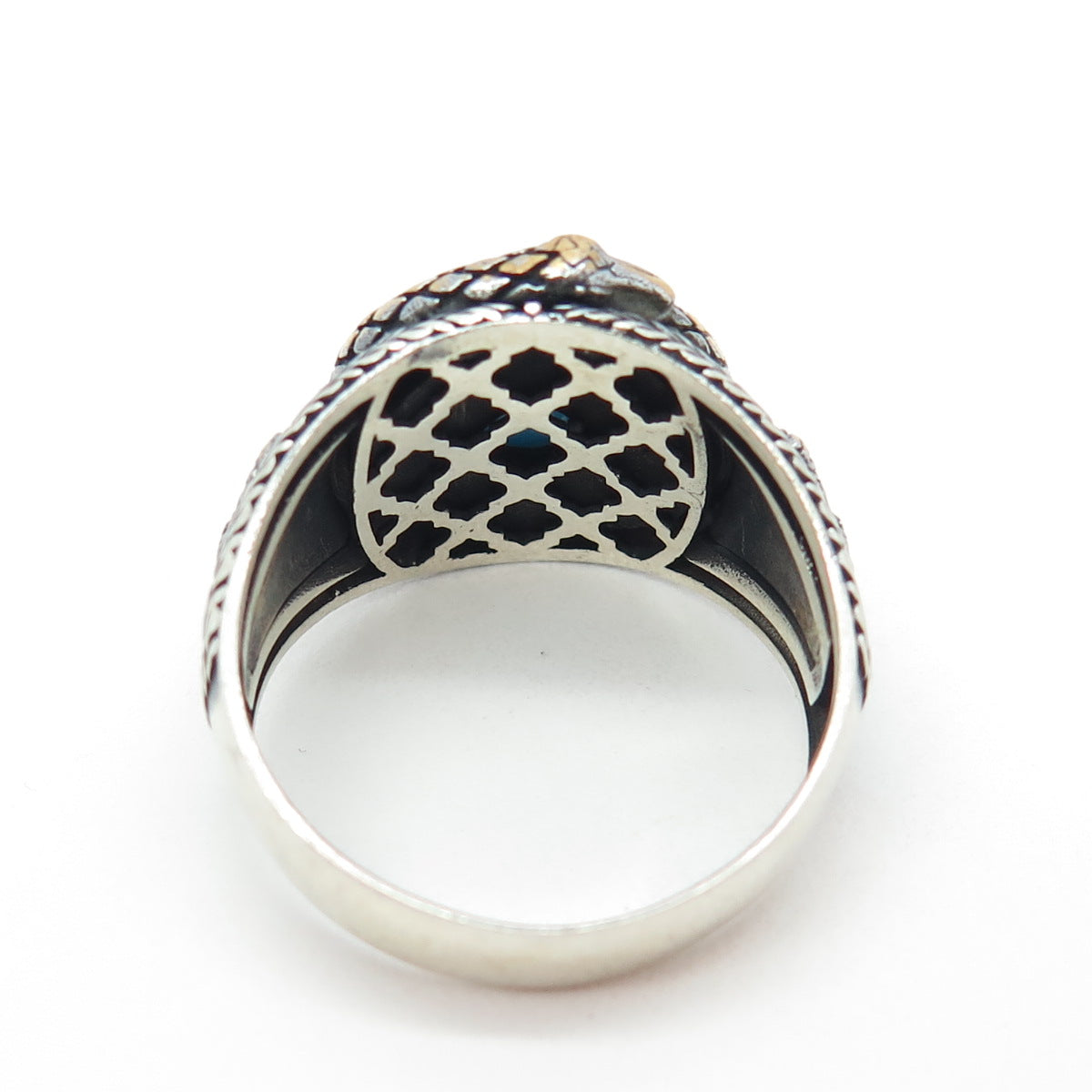 925 Sterling Silver 2-Tone Vintage Synthetic Turquoise Snake Ring Size 11.75