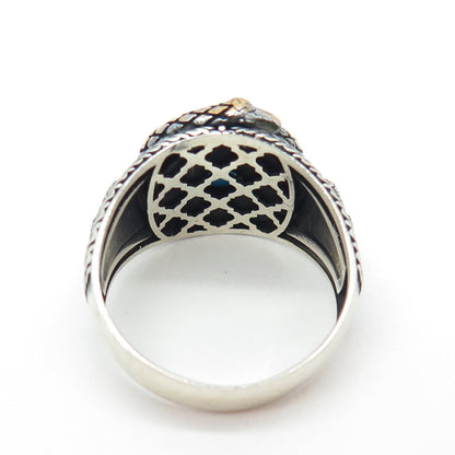 925 Sterling Silver 2-Tone Vintage Synthetic Turquoise Snake Ring Size 11.75