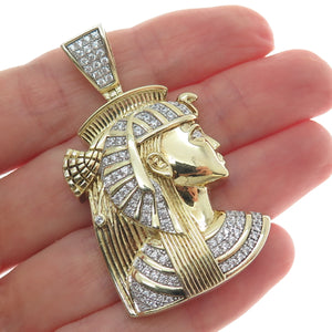 925 Sterling Silver Gold Plated Round-Cut Shaped C Z Egyptian Pharaoh Pendant