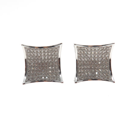 925 Sterling Silver Round-Cut C Z Arch Square Stud Earrings