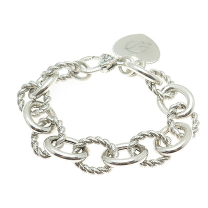 JUDITH RIPKA 925 Sterling Silver Italy C Z Letter "D" Heart Tag Bracelet 7"