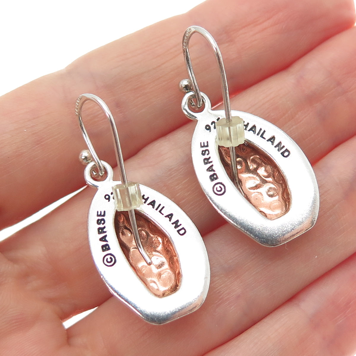 BARSE 925 Sterling Silver 2-Tone Vintage Modernist Hammered Dangle Earrings