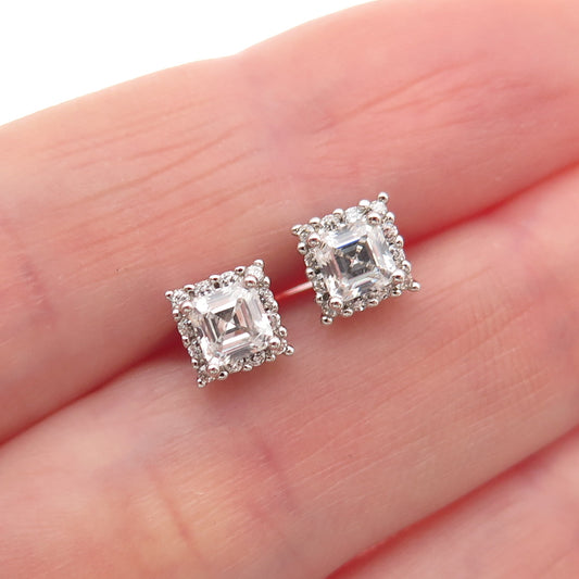 925 Sterling Silver Asscher & Round-Cut C Z Stud Earrings