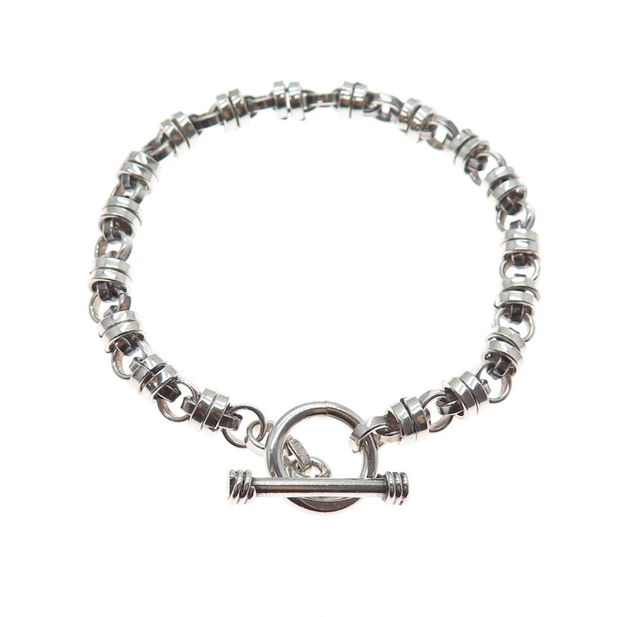 925 Sterling Silver Vintage Modernist Anchor Link Oxidized Bracelet 6.75"
