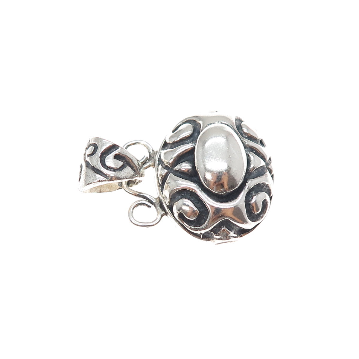 925 Sterling Silver Vintage Modernist Ornate Oxidized Charm Pendant
