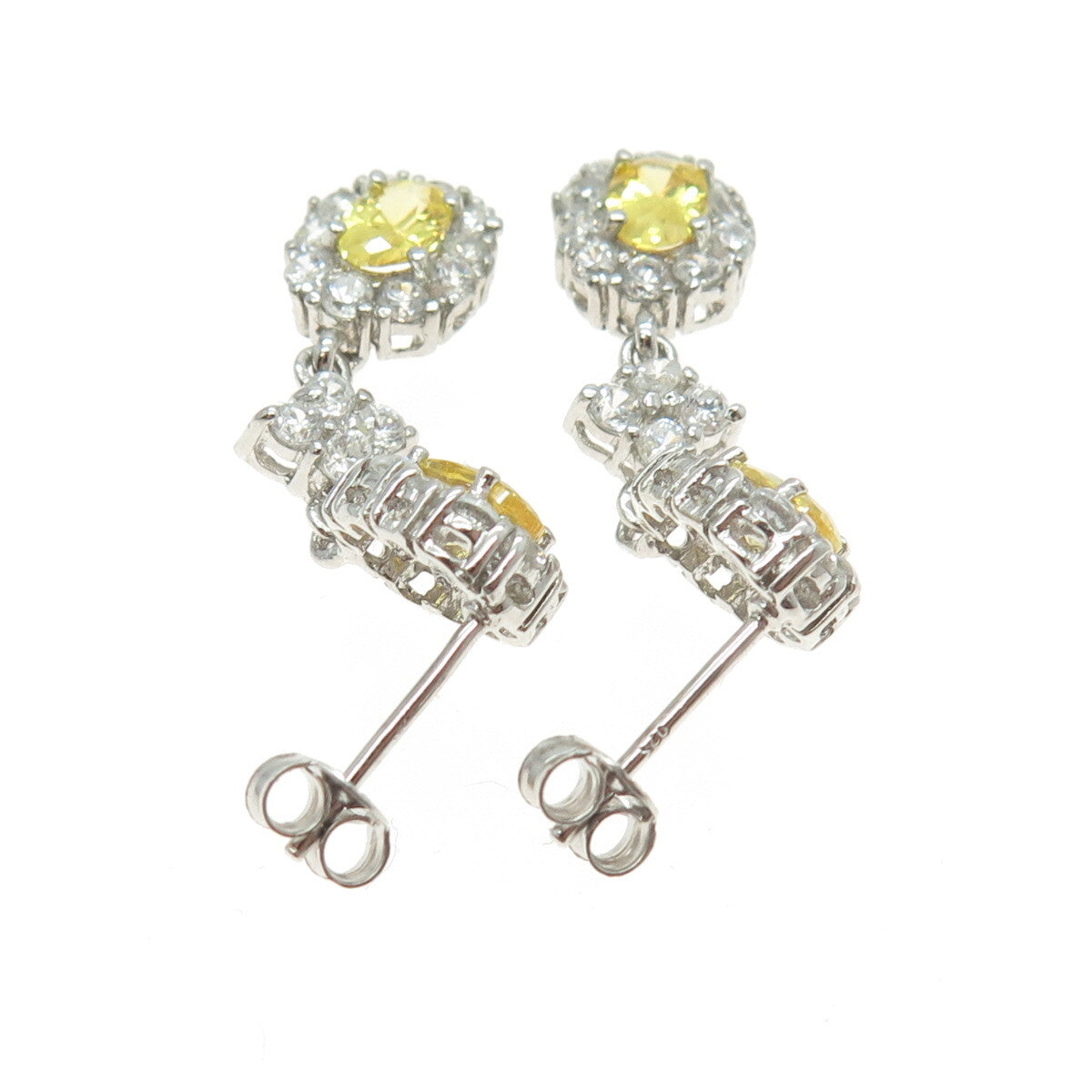 925 Sterling Silver Round & Oval-Cut White Canary C Z Dangling Earrings