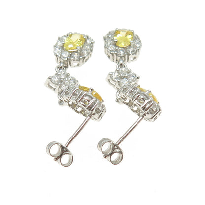 925 Sterling Silver Round & Oval-Cut White Canary C Z Dangling Earrings