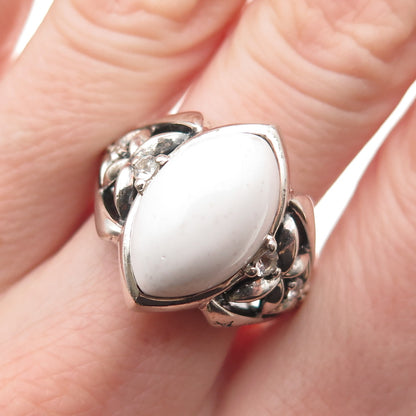 ANN KING 925 Sterling Silver Real White Agate & Topaz Floral Ring Size 9