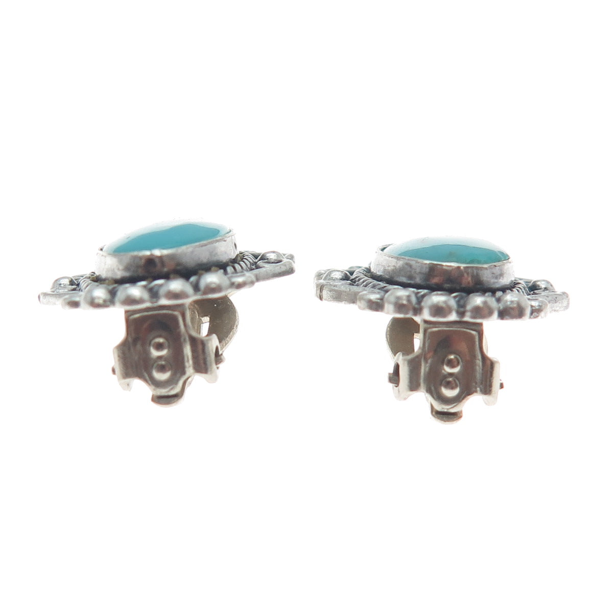 MAISELS INDIAN TRADING Old Pawn 925 Sterling Bisbee Turquoise Clip On Earrings